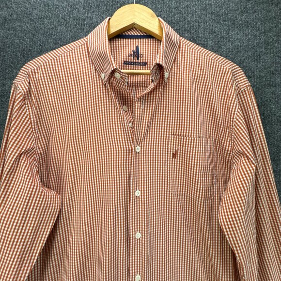 **SOLD**Johnnie O Shirt Mens Large Orange White Button Down Gingham - Picture 2 of 16